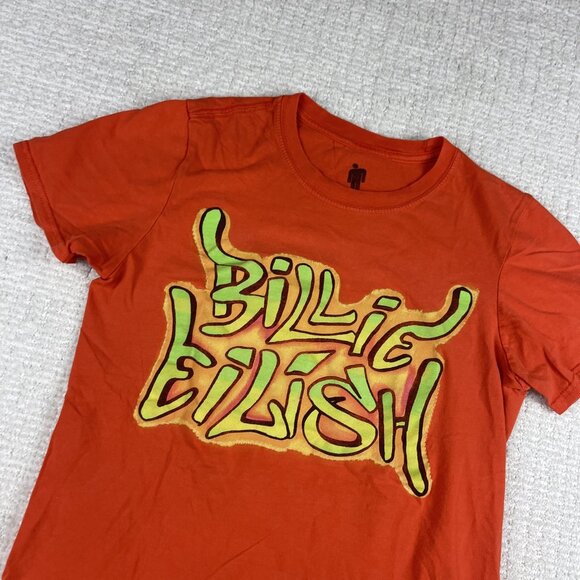 2019 Billie Eilish Graffiti Spell Out Graphic Orange Shirt XS Merch - Picture 3 of 16